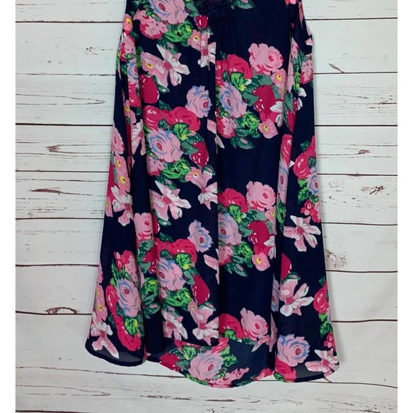 Umgee USA Boutique Women's S Small Navy Pink Lace Floral Sleeveless Spring Dress - Picture 3 of 12
